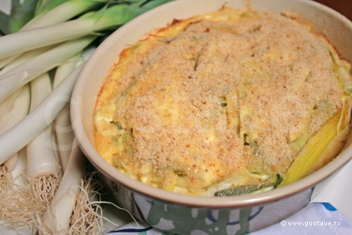 Gratin de poireaux au chèvre et au parmesan