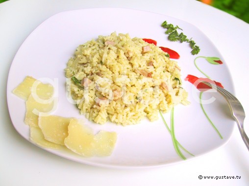 Risotto au jambon et au lard